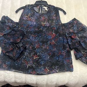 H&M Black Floral Cold Shoulder Blouse